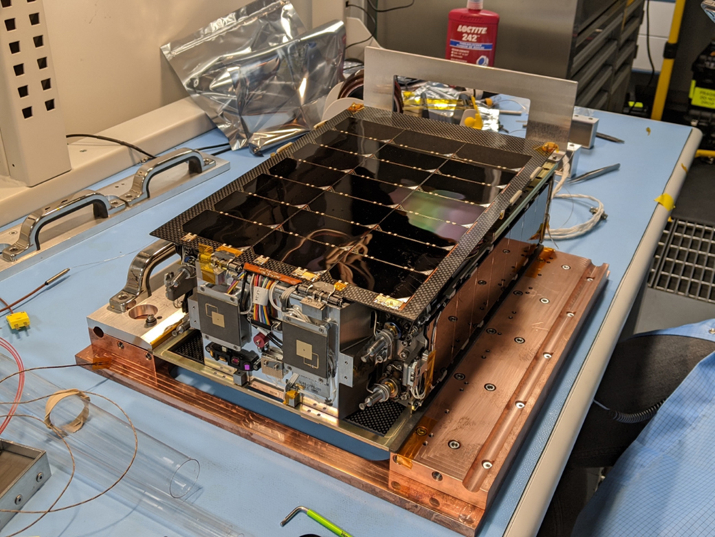 Lunar Flashlight 6U CubeSat during integration at JPL